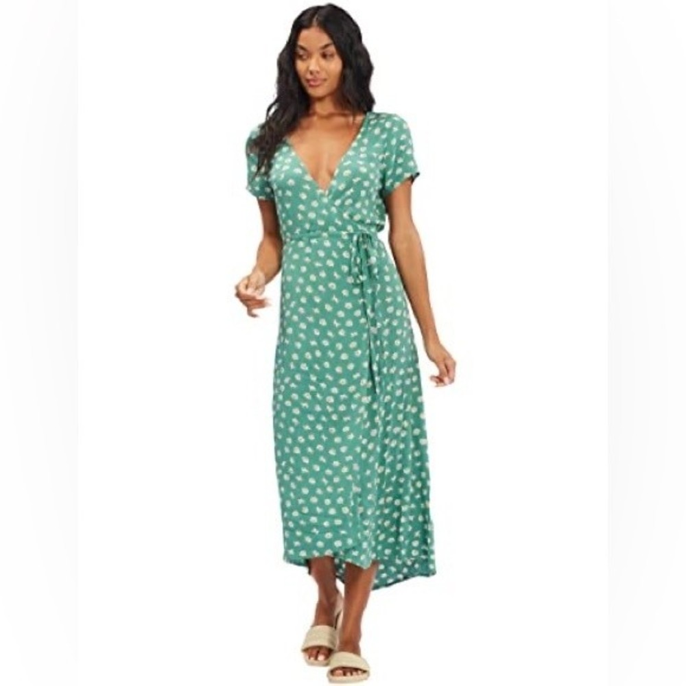 Billabong Women's Wrap Front Midi Length Dress Small Island Kelly Green NWOT